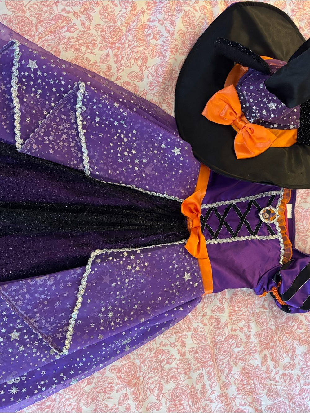 Disney Purple and Orange Witch Costume Dress with Black Hat